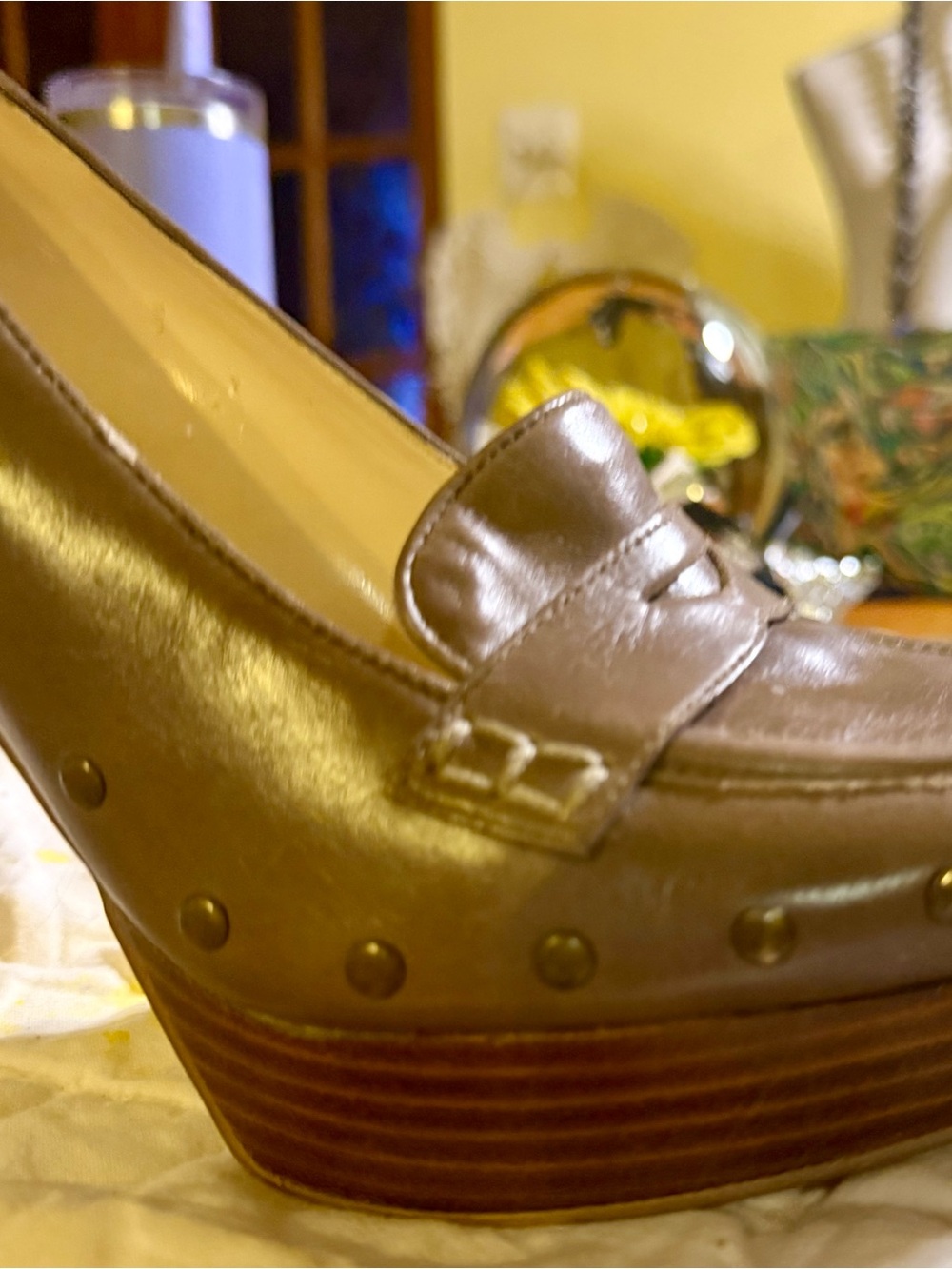 Vintage Enzo Angiolini Brown Leather Platform Loafer with Stud Accents